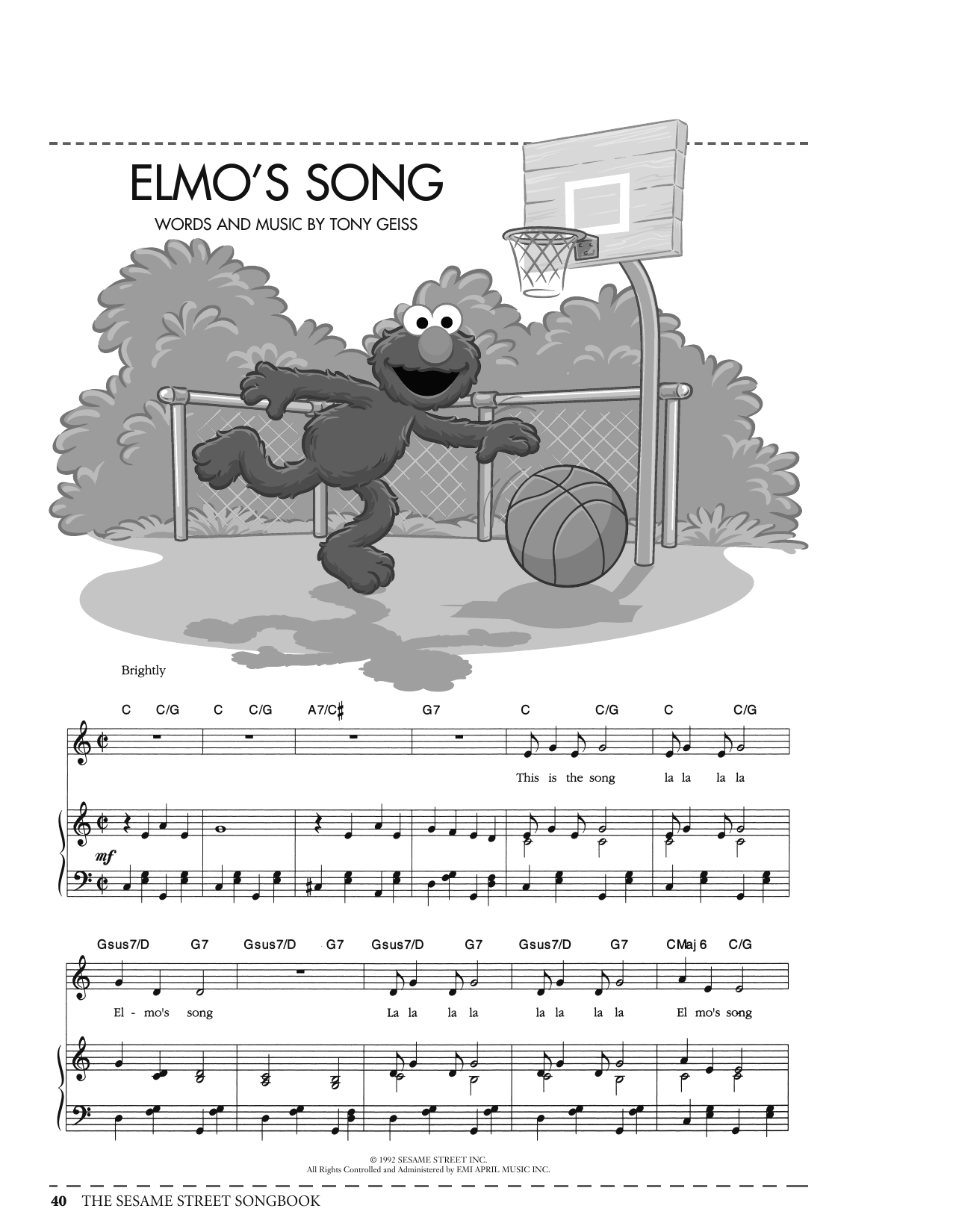 Tony Geiss Elmo's Song (from Sesame Street) sheet music notes and chords. Download Printable PDF.