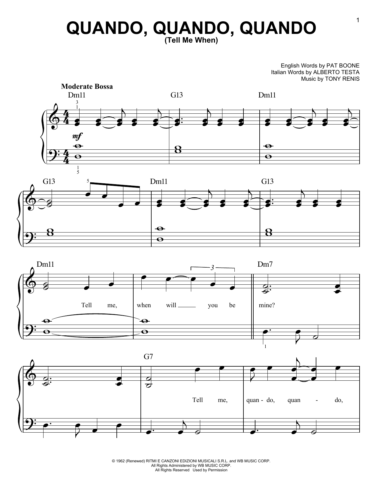 Tony Renis Quando, Quando, Quando (Tell Me When) sheet music notes and chords. Download Printable PDF.