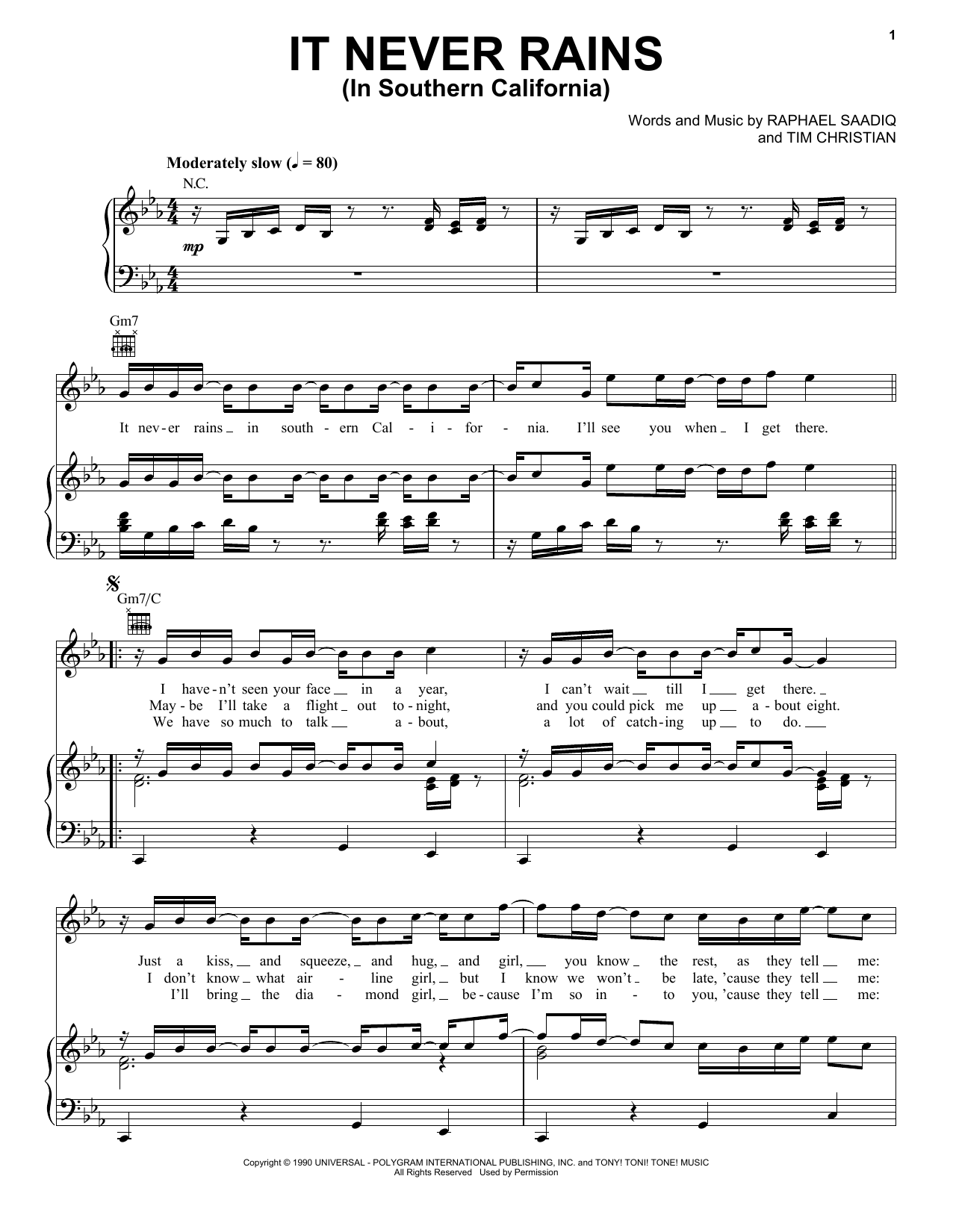 Albert Hammond It Never Rains (In Southern California) sheet music notes and chords arranged for Piano, Vocal & Guitar Chords (Right-Hand Melody)