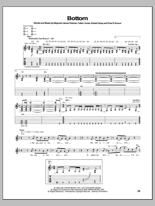 Learn to play Tool Bottom sheet music for Guitar Tab in minutes. Price: 7.8900$ Tool Bottom sheet music notes and chords arranged for Guitar Tab