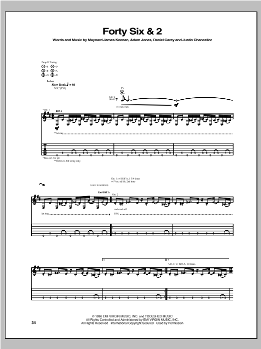 Tool Forty Six & 2 sheet music notes and chords. Download Printable PDF.