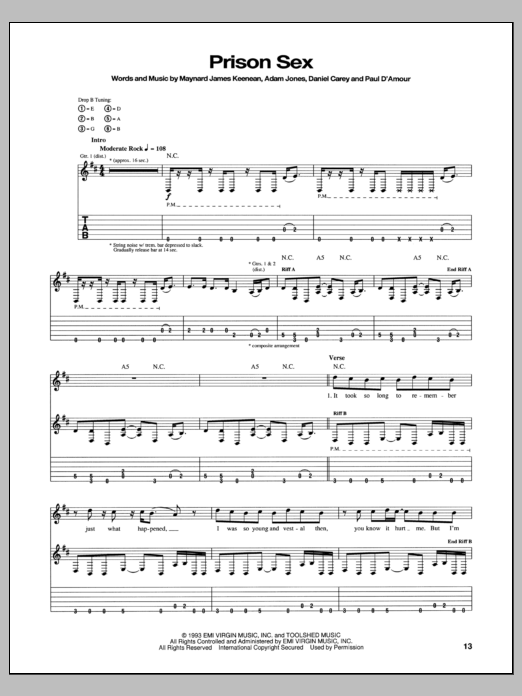 Tool Prison Sex sheet music notes and chords. Download Printable PDF.