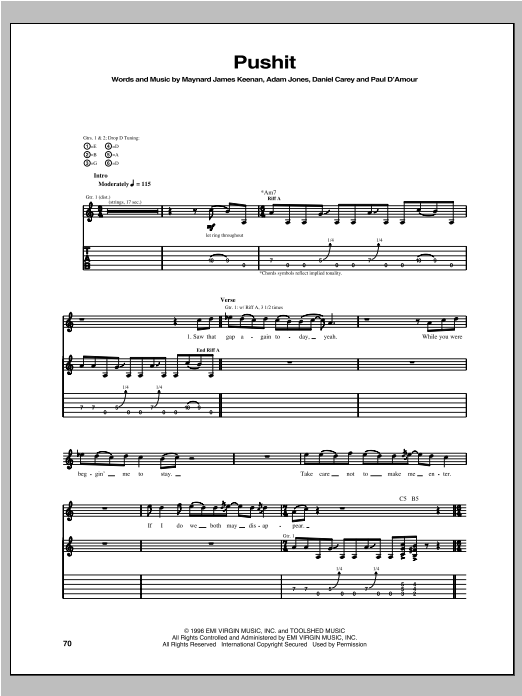 Tool Pushit sheet music notes and chords. Download Printable PDF.