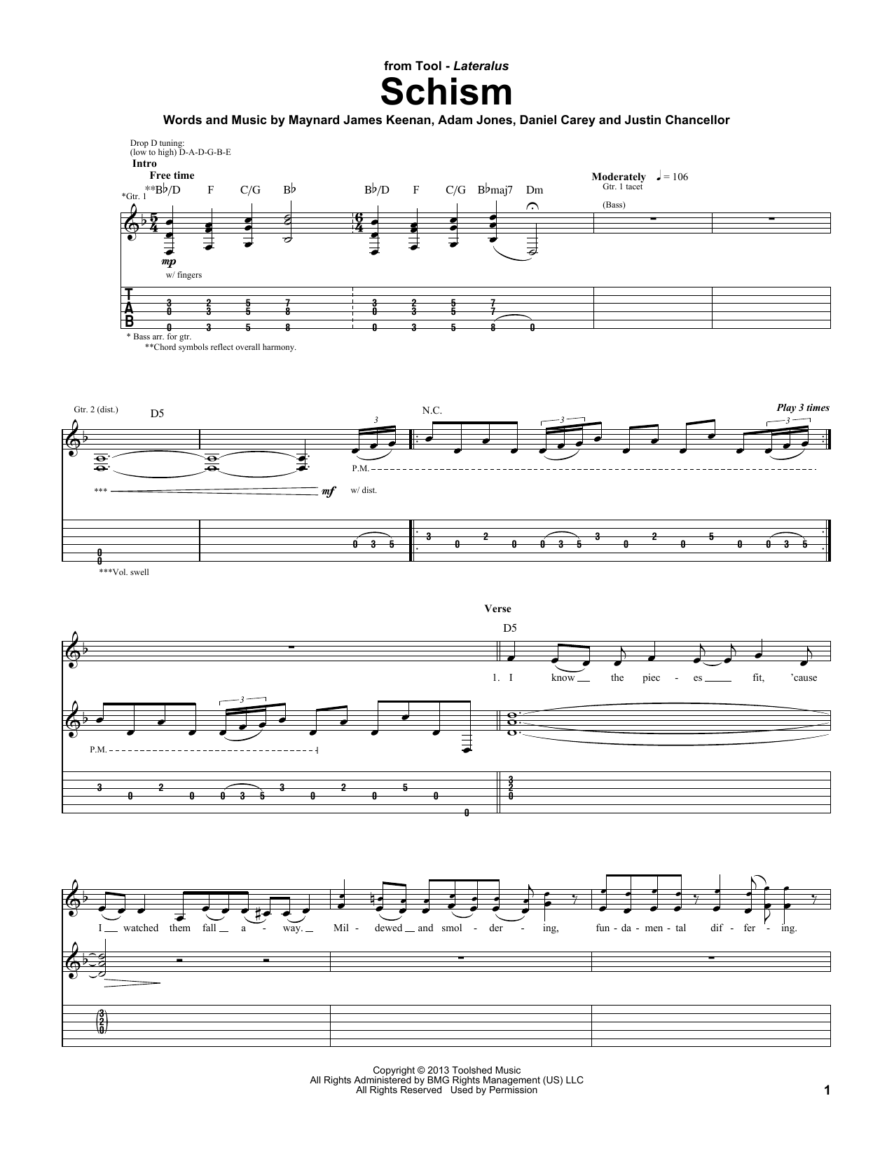 Tool Schism sheet music notes and chords. Download Printable PDF.