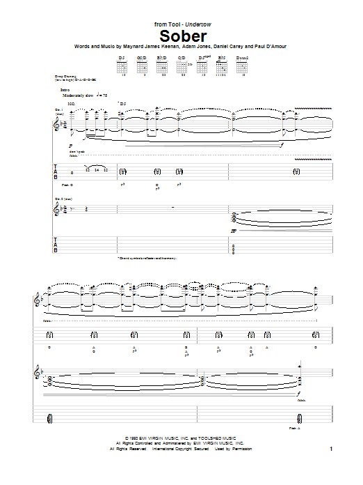 Tool Sober sheet music notes and chords. Download Printable PDF.