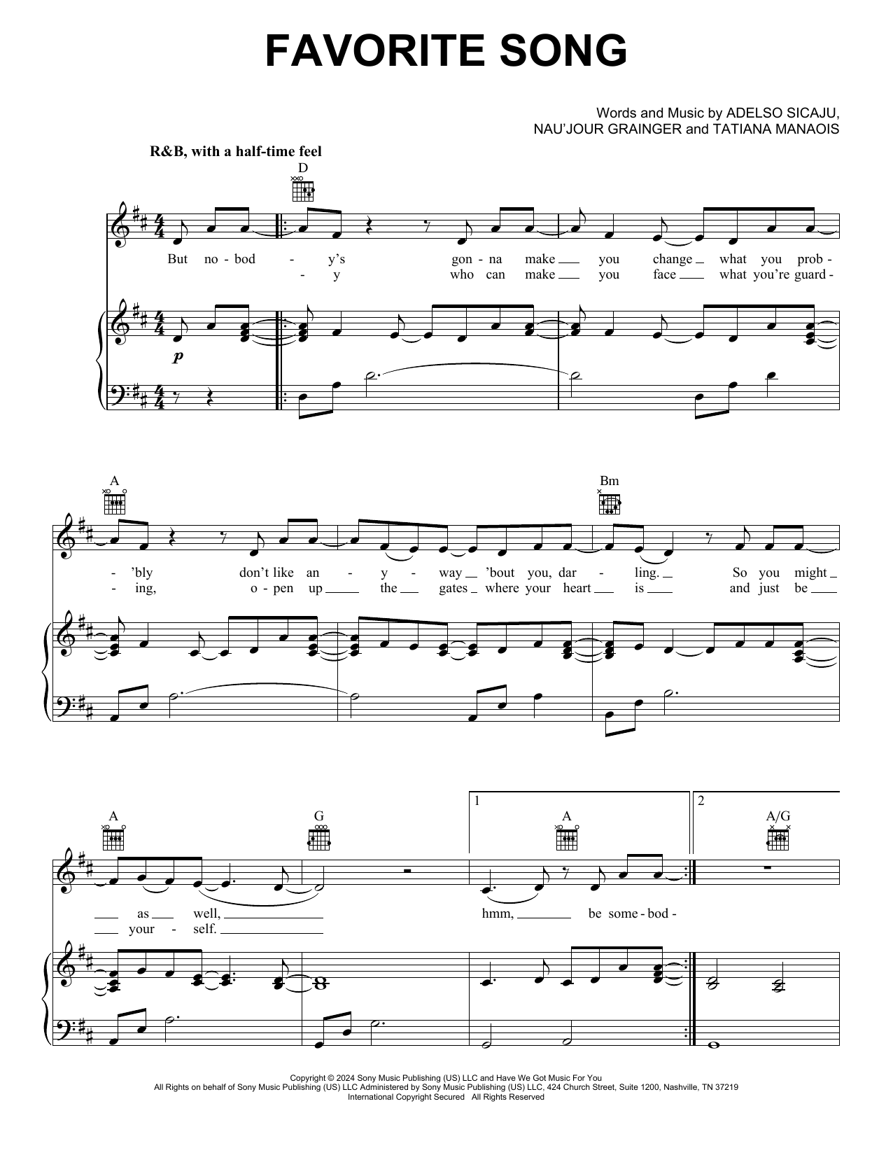 Toosii Favorite Song sheet music notes and chords arranged for Piano, Vocal & Guitar Chords (Right-Hand Melody)