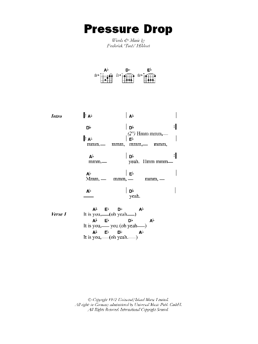 Toots & The Maytals Pressure Drop sheet music notes and chords. Download Printable PDF.