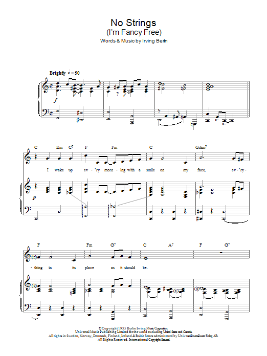 Top Hat Cast No Strings (I'm Fancy Free) sheet music notes and chords. Download Printable PDF.