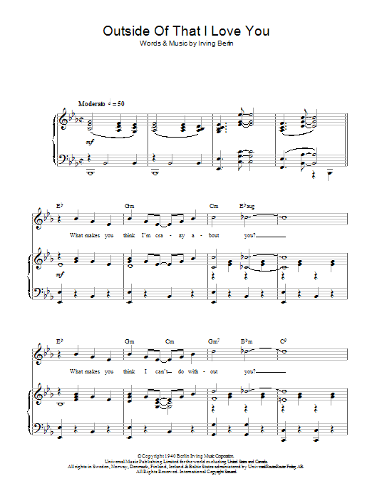 Learn to play Top Hat Cast Outside Of That I Love You sheet music for Piano, Vocal & Guitar Chords in minutes. Price: 7.8900$ Top Hat Cast Outside Of That I Love You sheet music notes and chords arranged for Piano, Vocal & Guitar Chords