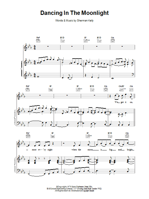 Toploader Dancing in the Moonlight sheet music notes and chords. Download Printable PDF.