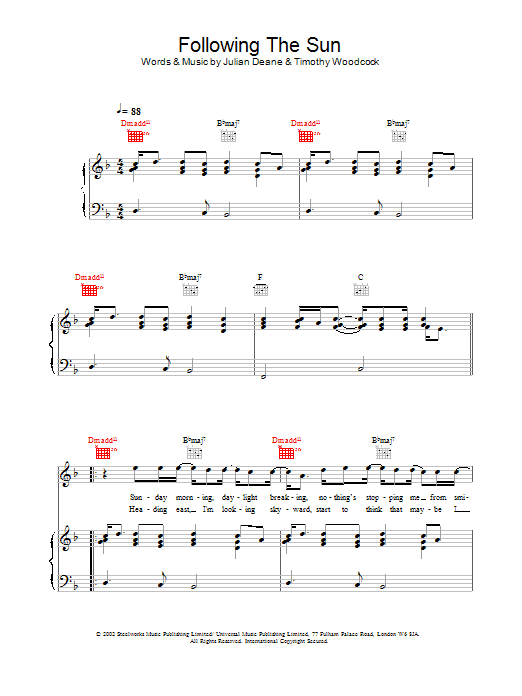 Toploader Following The Sun sheet music notes and chords. Download Printable PDF.