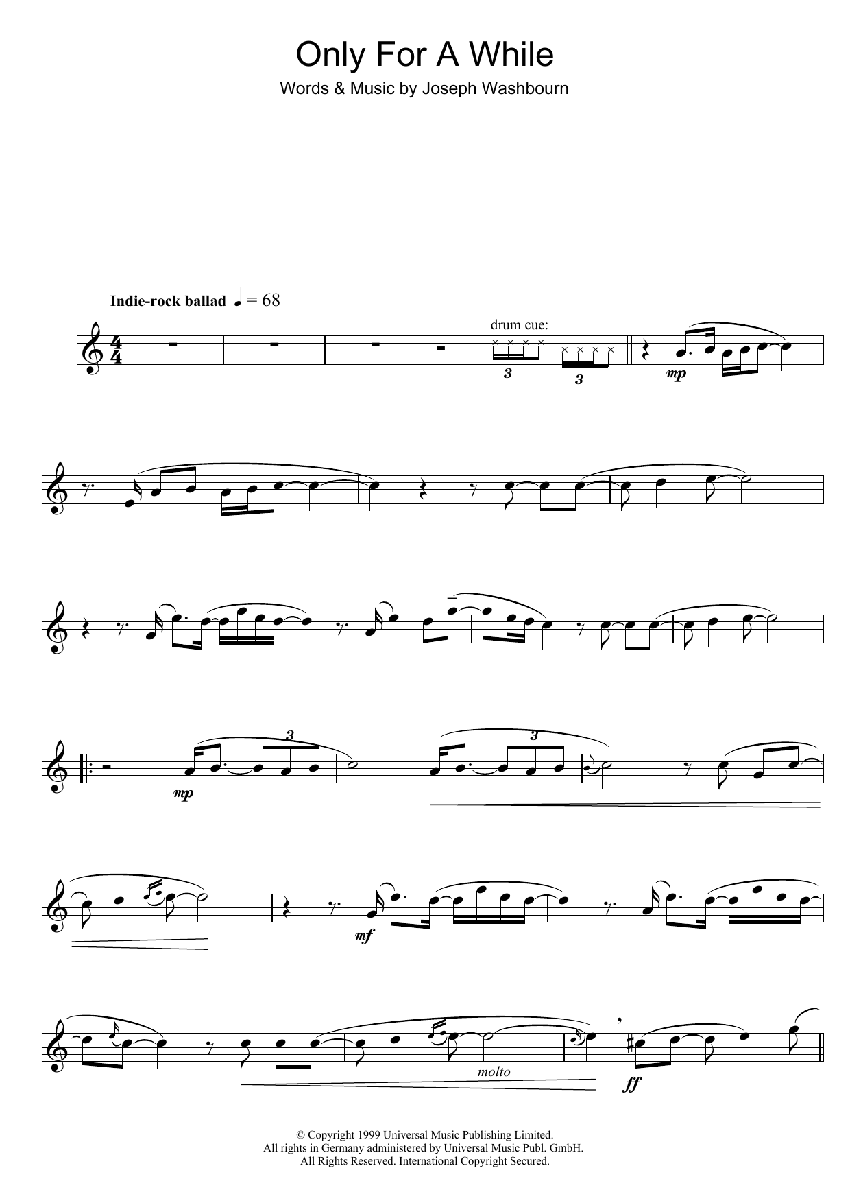 Toploader Only For A While sheet music notes and chords. Download Printable PDF.