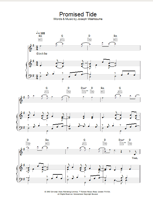 Learn to play Toploader Promised Tide sheet music for Piano, Vocal & Guitar Chords in minutes. Price: 7.8900$ Toploader Promised Tide sheet music notes and chords arranged for Piano, Vocal & Guitar Chords