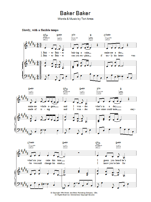 Tori Amos Baker Baker sheet music notes and chords. Download Printable PDF.