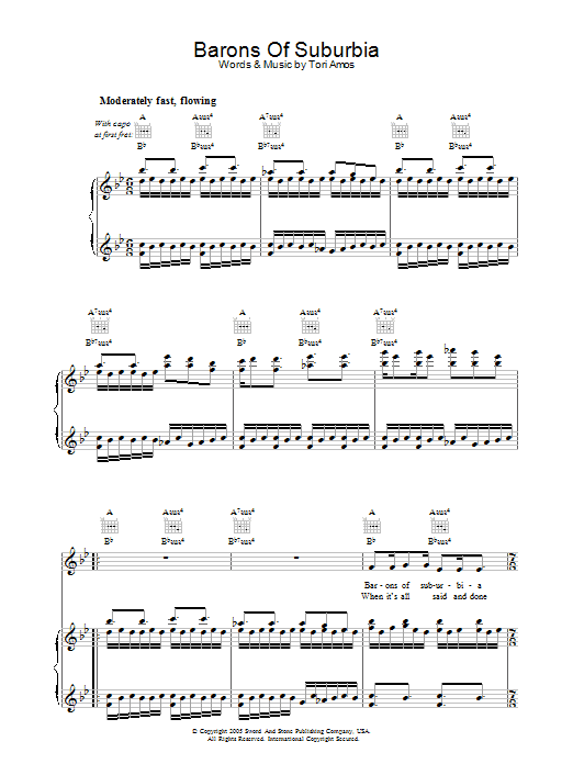 Learn to play Tori Amos Barons Of Suburbia sheet music for Piano, Vocal & Guitar Chords in minutes. Price: 7.8900$ Tori Amos Barons Of Suburbia sheet music notes and chords arranged for Piano, Vocal & Guitar Chords