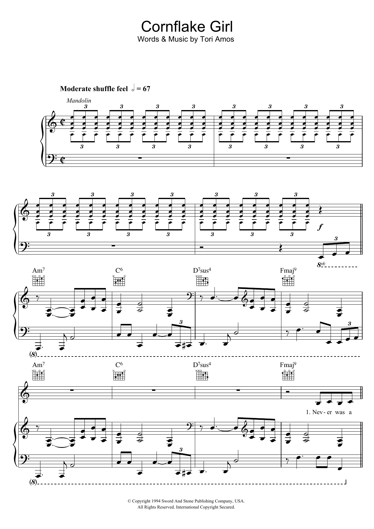 Tori Amos Cornflake Girl sheet music notes and chords. Download Printable PDF.