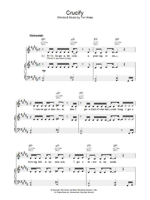 Tori Amos Crucify sheet music notes and chords. Download Printable PDF.