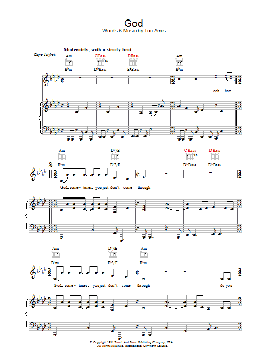 Tori Amos God sheet music notes and chords arranged for Piano, Vocal & Guitar Chords