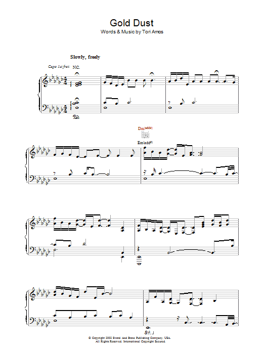 Learn to play Tori Amos Gold Dust sheet music for Piano, Vocal & Guitar Chords in minutes. Price: 7.8900$ Tori Amos Gold Dust sheet music notes and chords arranged for Piano, Vocal & Guitar Chords