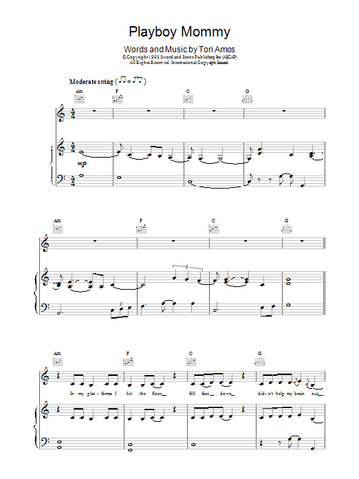 Tori Amos Playboy Mommy sheet music notes and chords arranged for Piano, Vocal & Guitar Chords