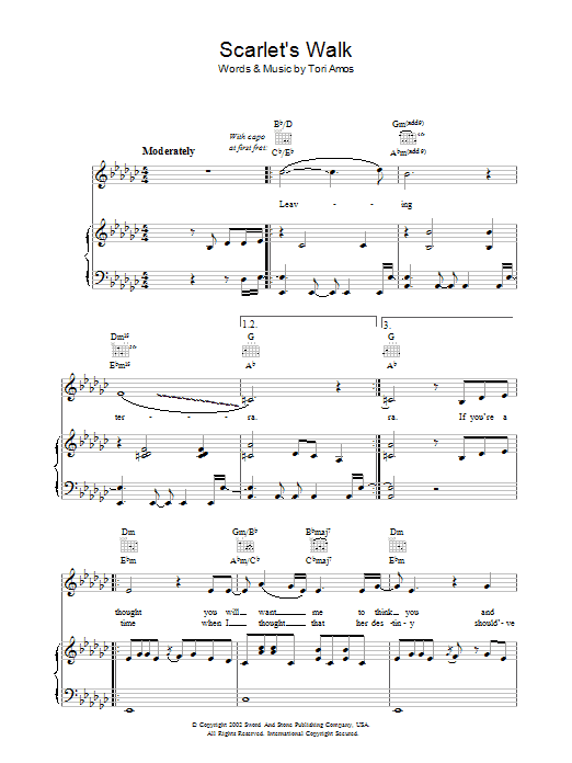 Learn to play Tori Amos Scarlet's Walk sheet music for Piano, Vocal & Guitar Chords in minutes. Price: 7.8900$ Tori Amos Scarlet's Walk sheet music notes and chords arranged for Piano, Vocal & Guitar Chords
