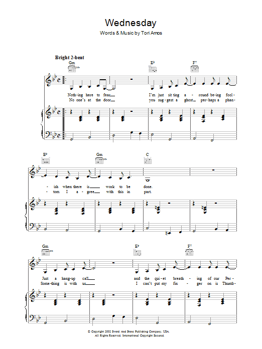 Learn to play Tori Amos Wednesday sheet music for Piano, Vocal & Guitar Chords in minutes. Price: 7.8900$ Tori Amos Wednesday sheet music notes and chords arranged for Piano, Vocal & Guitar Chords