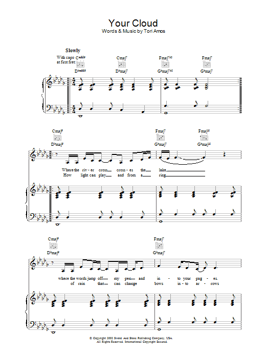 Learn to play Tori Amos Your Cloud sheet music for Piano, Vocal & Guitar Chords in minutes. Price: 7.8900$ Tori Amos Your Cloud sheet music notes and chords arranged for Piano, Vocal & Guitar Chords