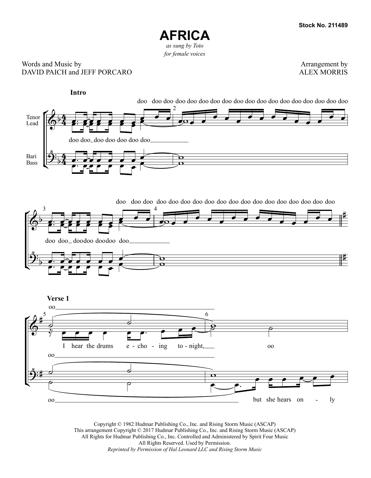 Toto Africa (arr. Alex Morris) sheet music notes and chords. Download Printable PDF.