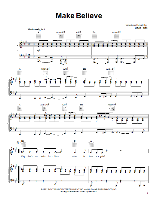 Learn to play Toto Make Believe sheet music for Piano, Vocal & Guitar Chords (Right-Hand Melody) in minutes. Price: 7.8900$ Toto Make Believe sheet music notes and chords arranged for Piano, Vocal & Guitar Chords (Right-Hand Melody)