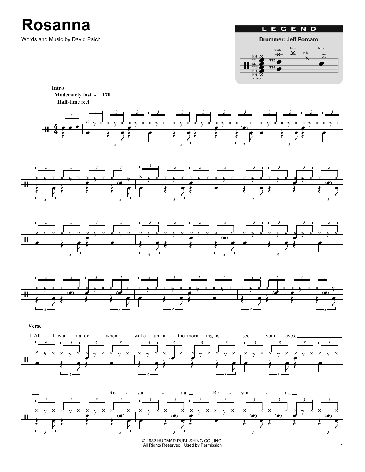 Toto Rosanna sheet music notes and chords arranged for Drums Transcription