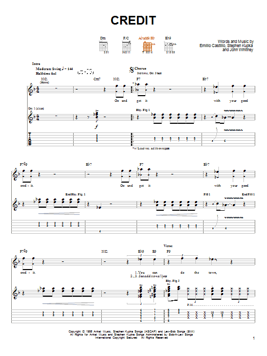Tower Of Power Credit (Go And Get It With Your Good Credit) sheet music notes and chords arranged for Guitar Tab