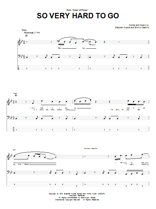 Learn to play Tower Of Power So Very Hard To Go sheet music for Bass Guitar Tab in minutes. Price: 7.8900$ Tower Of Power So Very Hard To Go sheet music notes and chords arranged for Bass Guitar Tab