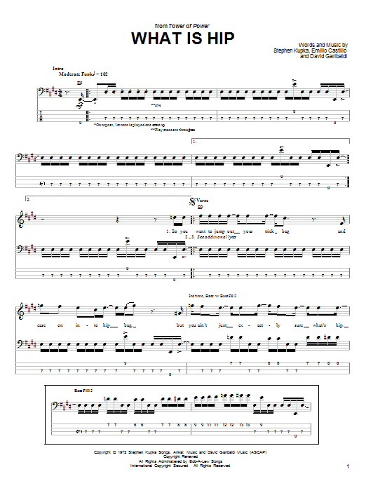 Tower Of Power What Is Hip sheet music notes and chords arranged for Bass Guitar Tab