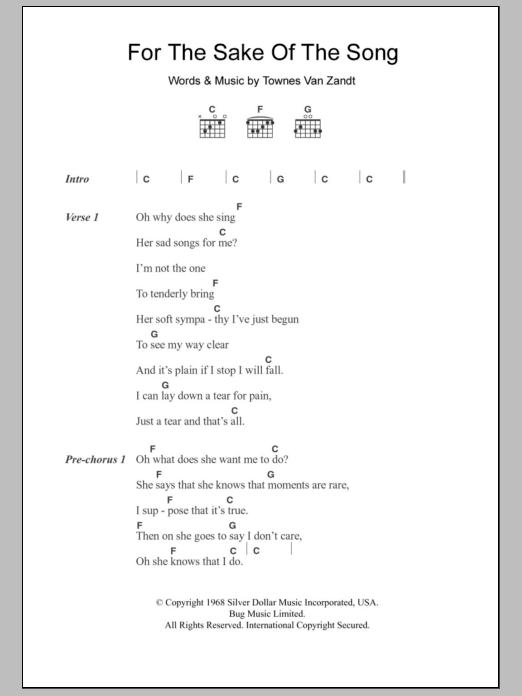 Townes Van Zandt For The Sake Of The Song sheet music notes and chords. Download Printable PDF.