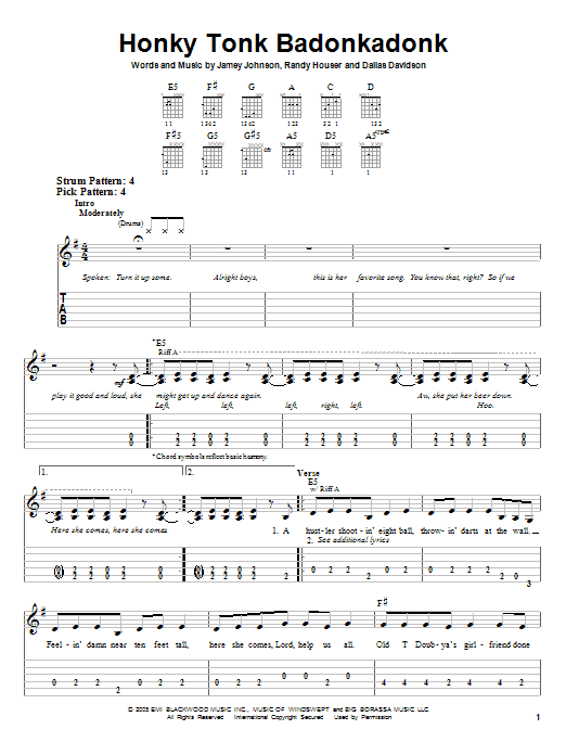 Trace Adkins Honky Tonk Badonkadonk sheet music notes and chords. Download Printable PDF.