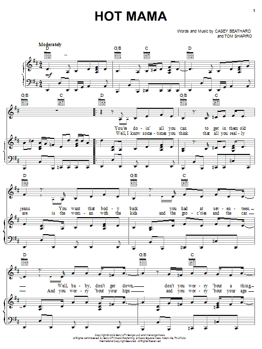Trace Adkins Hot Mama sheet music notes and chords arranged for Piano, Vocal & Guitar Chords (Right-Hand Melody)