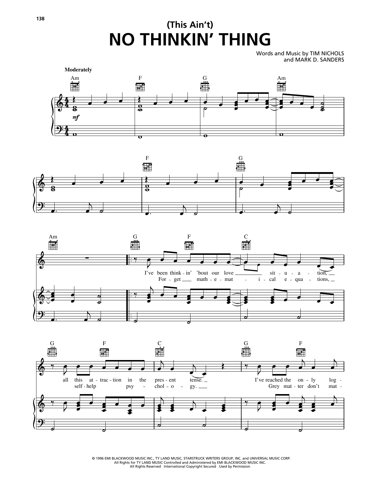 Trace Adkins (This Ain't) No Thinkin' Thing sheet music notes and chords. Download Printable PDF.