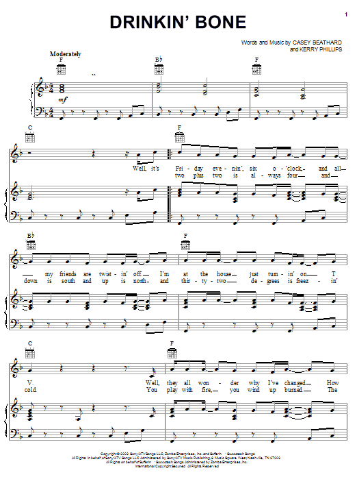 Learn to play Tracy Byrd Drinkin' Bone sheet music for Piano, Vocal & Guitar Chords (Right-Hand Melody) in minutes. Price: 7.8900$ Tracy Byrd Drinkin' Bone sheet music notes and chords arranged for Piano, Vocal & Guitar Chords (Right-Hand Melody)