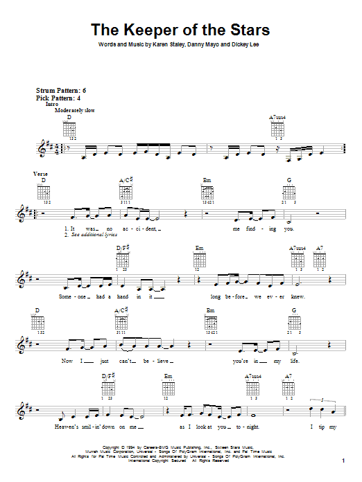 Tracy Byrd The Keeper Of The Stars sheet music notes and chords. Download Printable PDF.