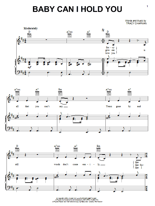 Tracy Chapman Baby Can I Hold You sheet music notes and chords. Download Printable PDF.