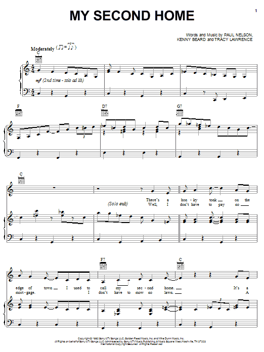 Learn to play Tracy Lawrence My Second Home sheet music for Piano, Vocal & Guitar Chords (Right-Hand Melody) in minutes. Price: 7.8900$ Tracy Lawrence My Second Home sheet music notes and chords arranged for Piano, Vocal & Guitar Chords (Right-Hand Melody)