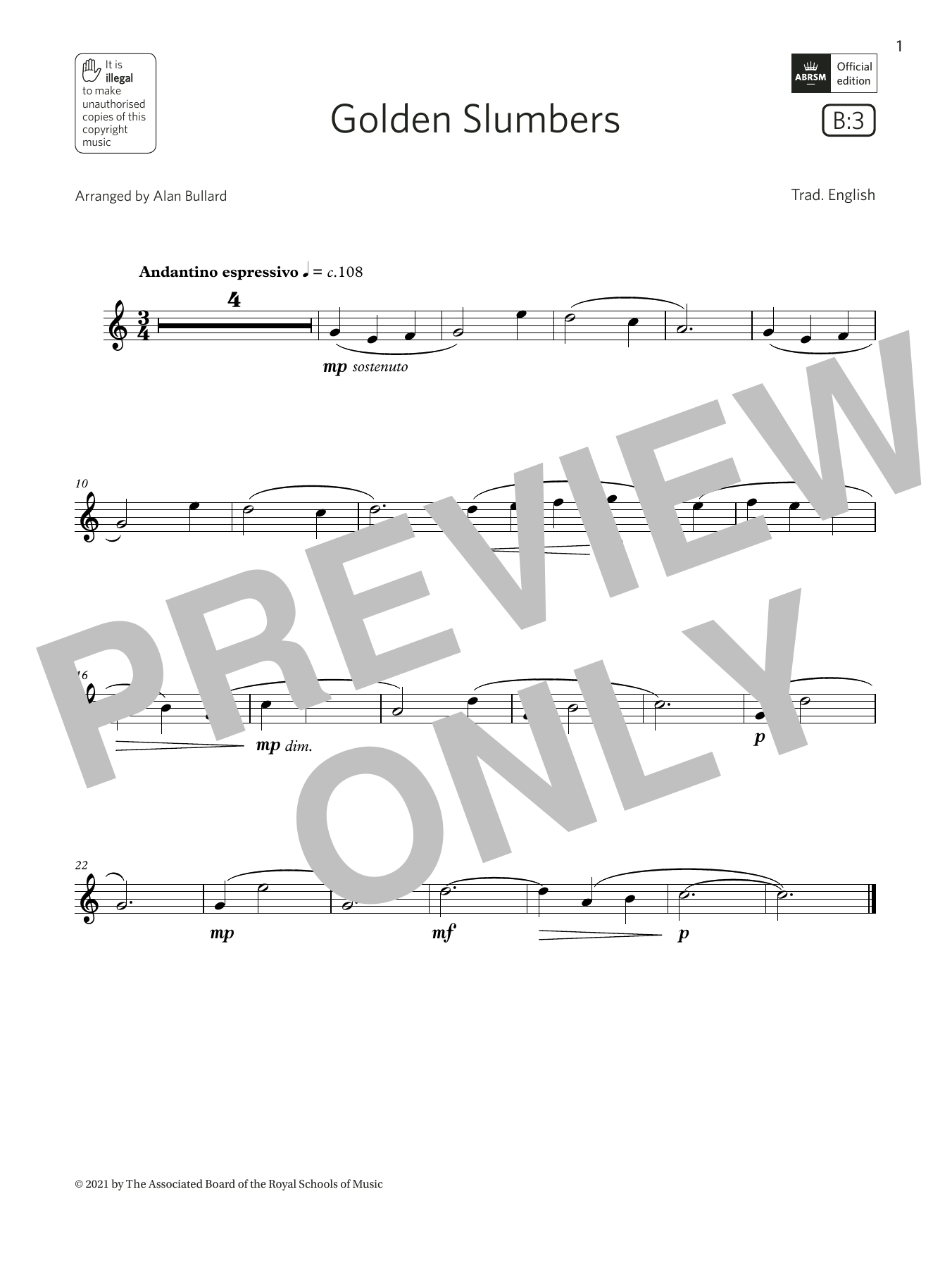 Trad. English Golden Slumbers (Grade 1 List B3 from the ABRSM Flute syllabus from 2022) sheet music notes and chords. Download Printable PDF.