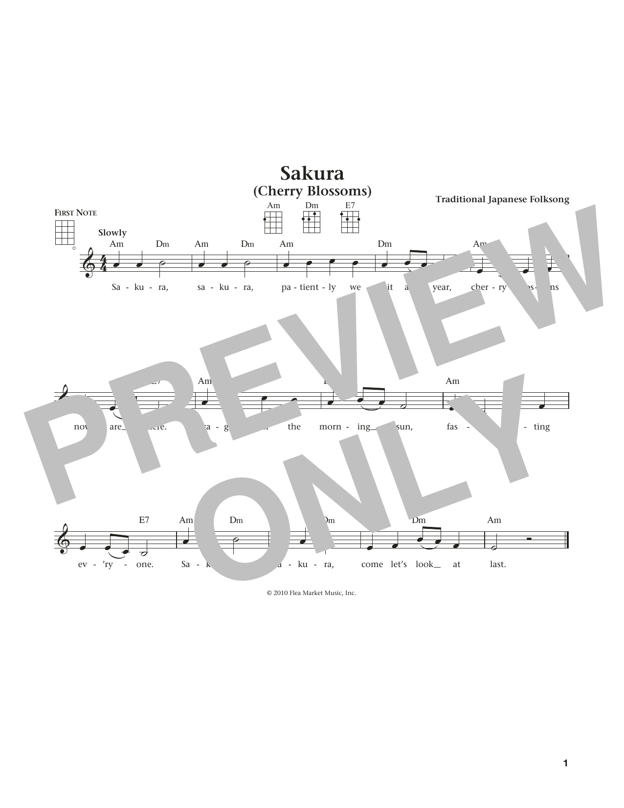 Learn to play Trad. Japanese Folk Song Sakura (Cherry Blossoms) (from The Daily Ukulele) (arr. Liz and Jim Beloff) sheet music for Ukulele in minutes. Price: 5.9900$ Trad. Japanese Folk Song Sakura (Cherry Blossoms) (from The Daily Ukulele) (arr. Liz and Jim Beloff) sheet music notes and chords arranged for Ukulele