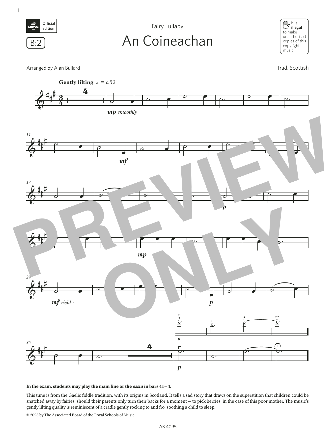 Trad. Scottish An Coineachan (Grade 1, B2, from the ABRSM Violin Syllabus from 2024) sheet music notes and chords. Download Printable PDF.