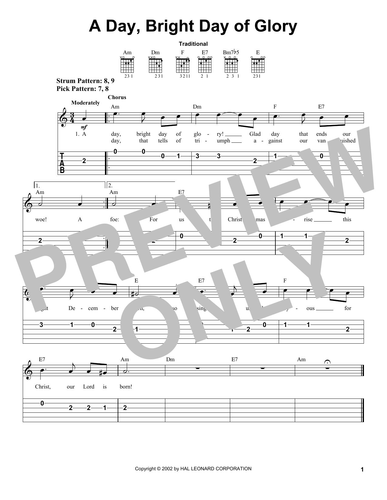 Traditional A Day, Bright Day Of Glory sheet music notes and chords. Download Printable PDF.