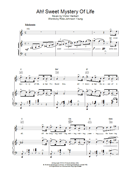 Traditional Ah! Sweet Mystery Of Life sheet music notes and chords arranged for Piano, Vocal & Guitar Chords