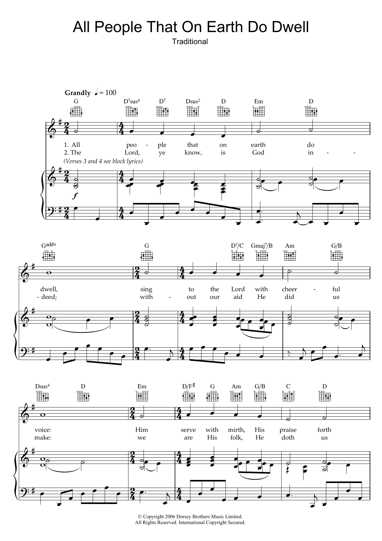 Traditional All People That On Earth Do Dwell sheet music notes and chords. Download Printable PDF.