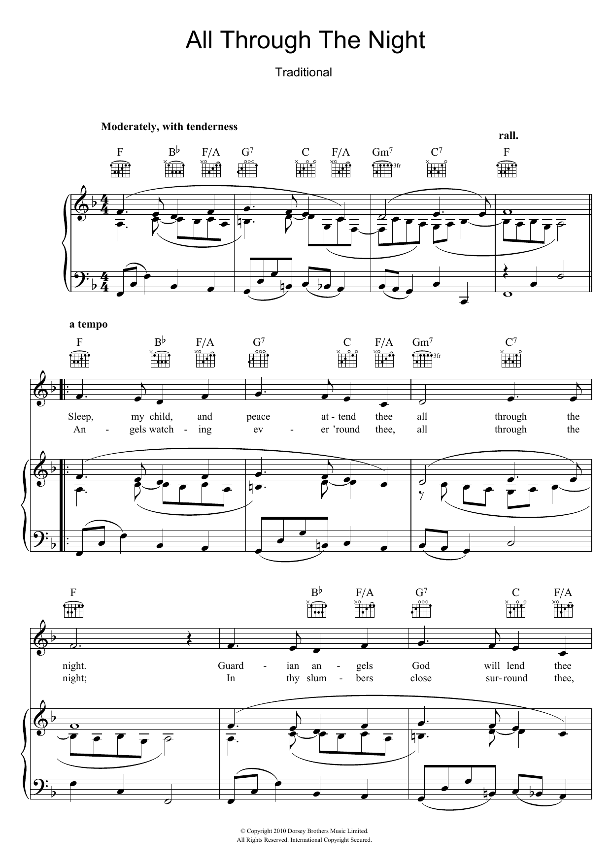 Traditional All Through The Night sheet music notes and chords. Download Printable PDF.