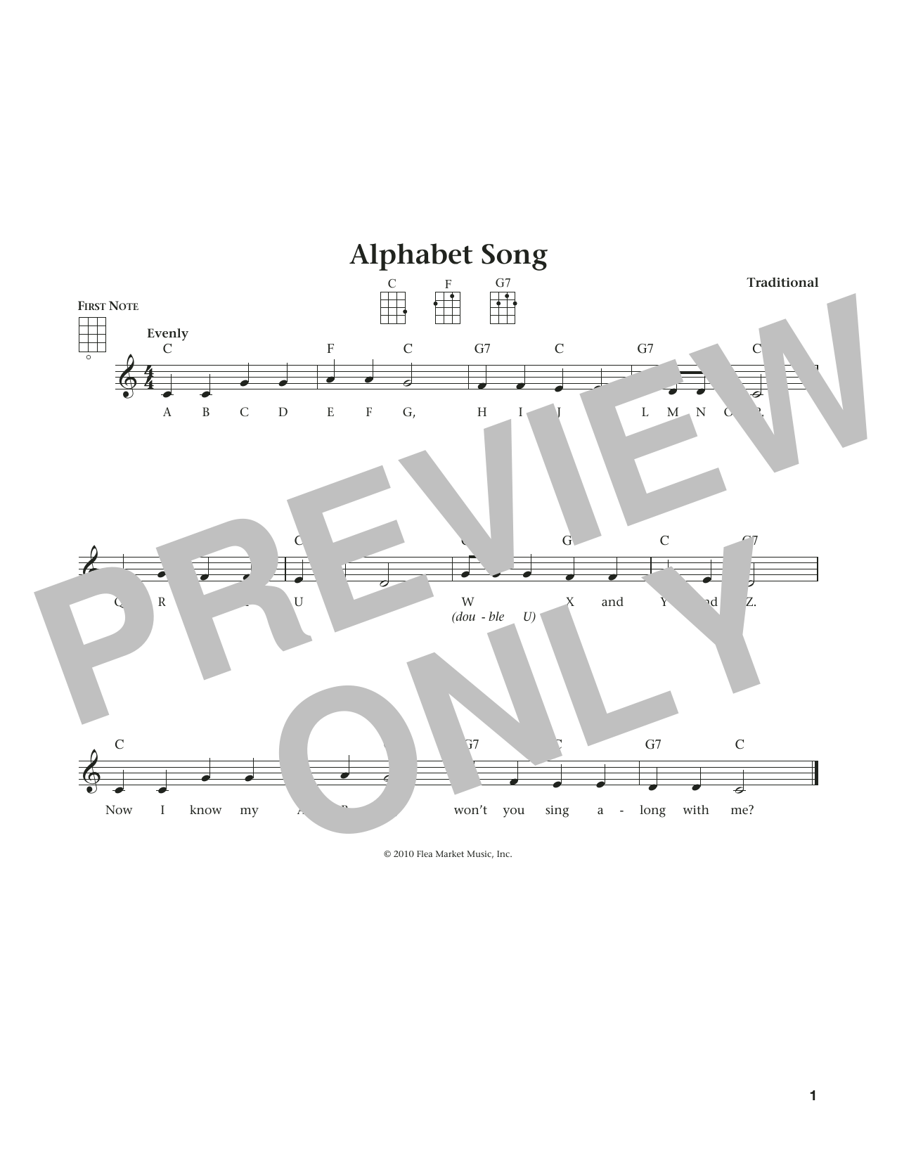 Learn to play Traditional Alphabet Song (from The Daily Ukulele) (arr. Liz and Jim Beloff) sheet music for Ukulele in minutes. Price: 5.9900$ Traditional Alphabet Song (from The Daily Ukulele) (arr. Liz and Jim Beloff) sheet music notes and chords arranged for Ukulele