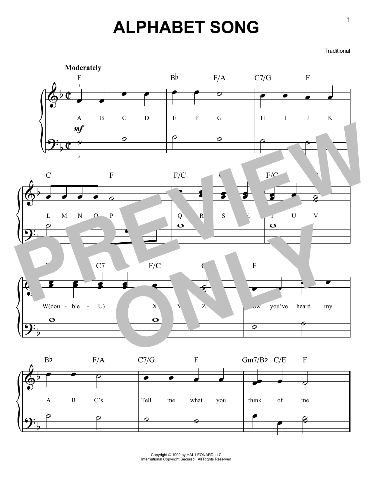 Traditional Alphabet Song sheet music notes and chords. Download Printable PDF.